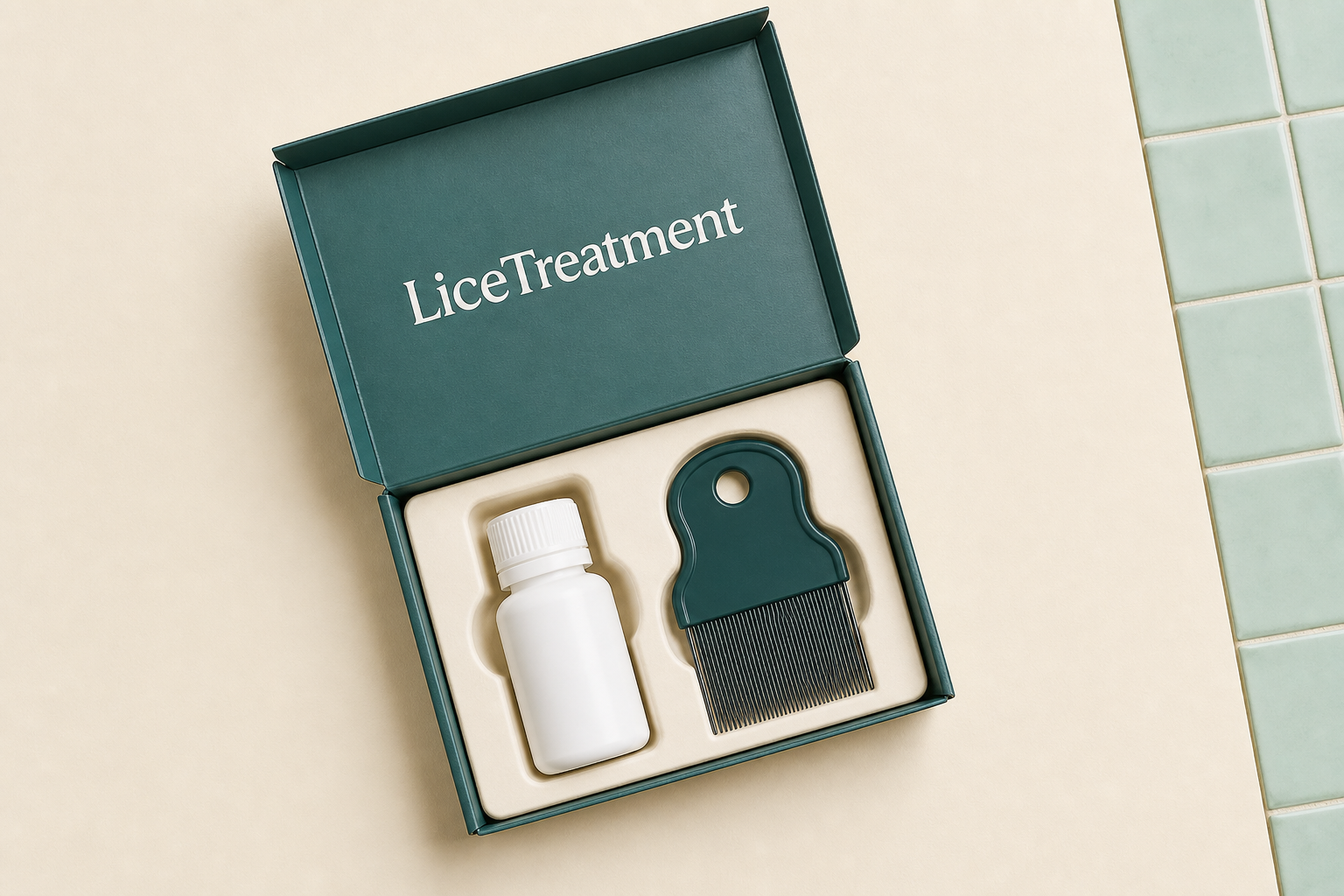 Organized lice treatment supplies and printed directions